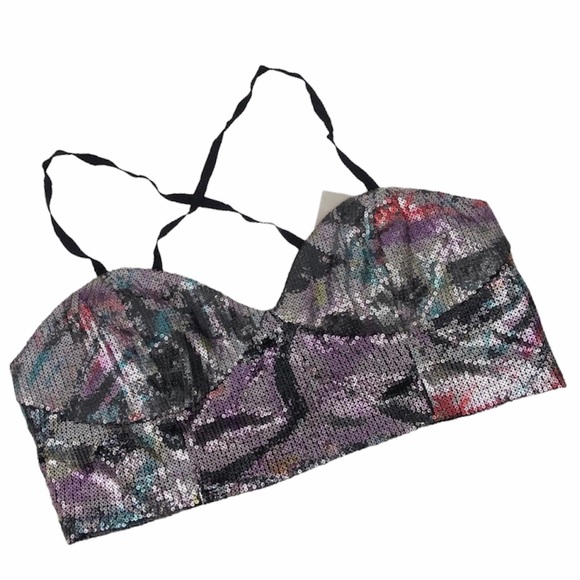 New ASOS Purple Sequin Crop Bralette Top - Size 12